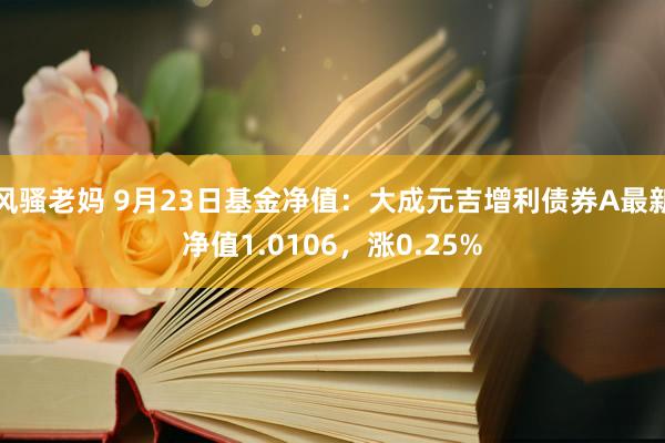 风骚老妈 9月23日基金净值：大成元吉增利债券A最新净值1.0106，涨0.25%