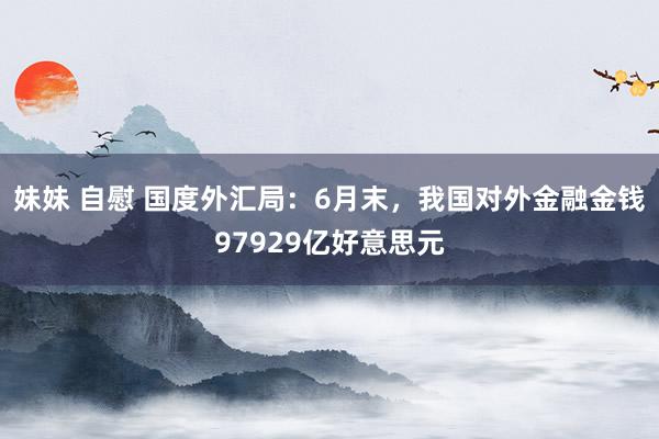 妹妹 自慰 国度外汇局：6月末，我国对外金融金钱97929亿好意思元