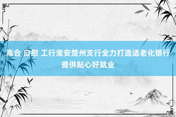 高合 自慰 工行淮安楚州支行全力打造适老化银行提供贴心好就业